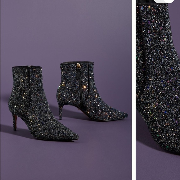 Schutz Glitter Ankle Boots Black Sequin Sparkle Leather Anthropologie Sz 6 - Picture 2 of 14